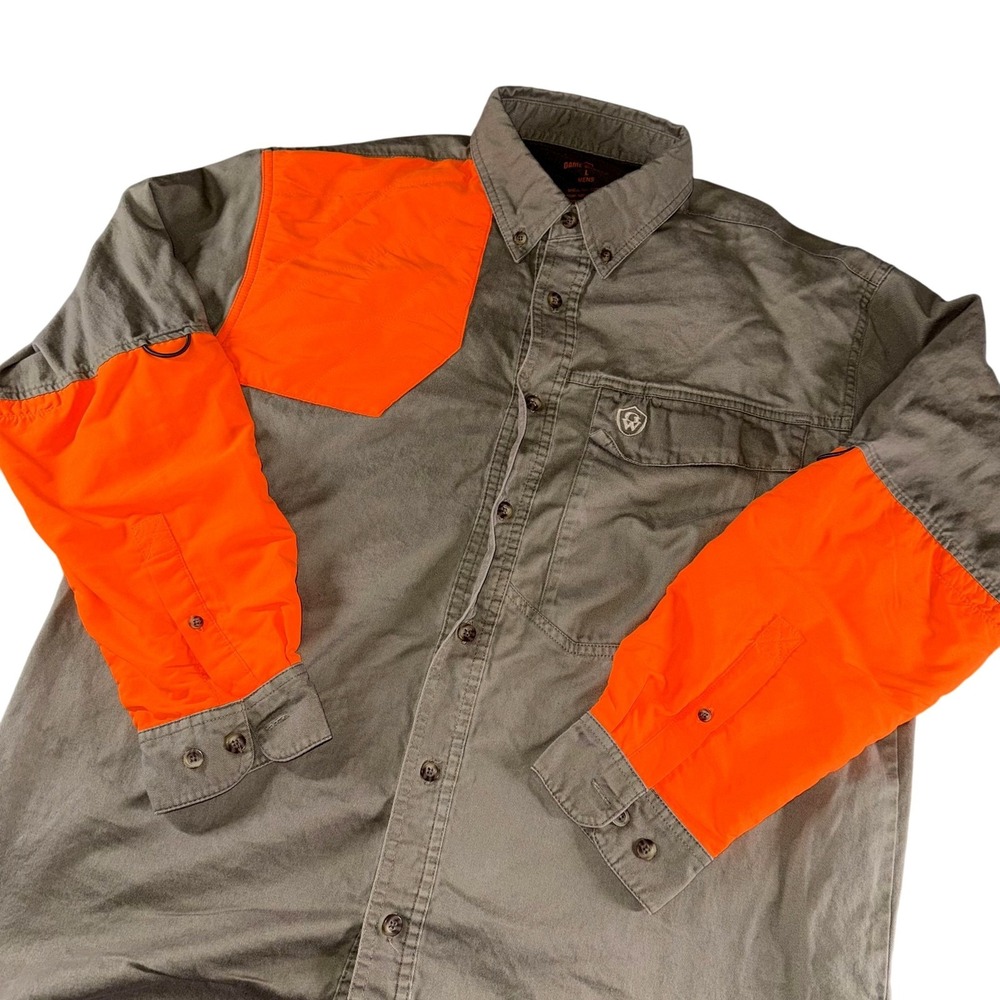 Game Winner Shirt Mens Large Green Orange Padded Hunting Long Sleeve Button Up